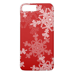 Capa iPhone 8 Plus/7 Plus Flocos de neve brancos vermelhos Natal minimalista