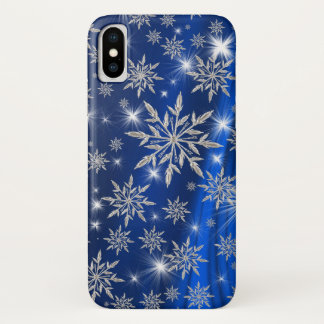 Capa Para iPhone Da Case-Mate Flocos de neve de prata Sparkly no azul
