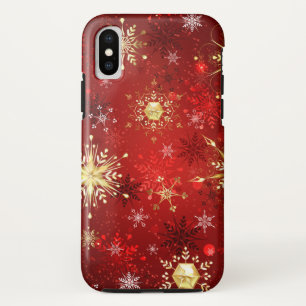 Capa Para iPhone Da Case-Mate Flocos de neve do Ouro de Natal em Fundo Vermelho