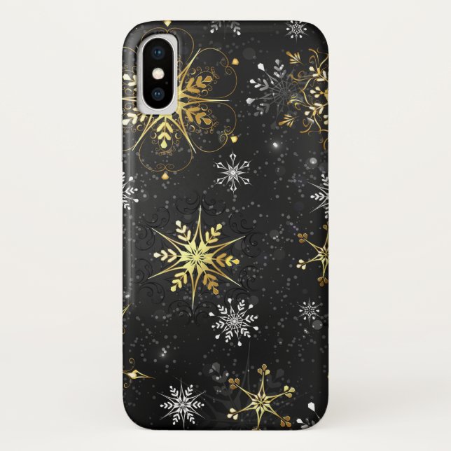 Capa Para iPhone, Case-Mate Flocos de neve do Ouro Xmas em preto (Verso)