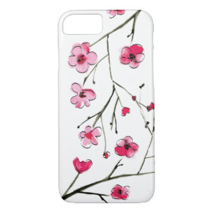 Capa iPhone 8/ 7 Flor de Cerejeira Japonês, Aquarela, Contorno