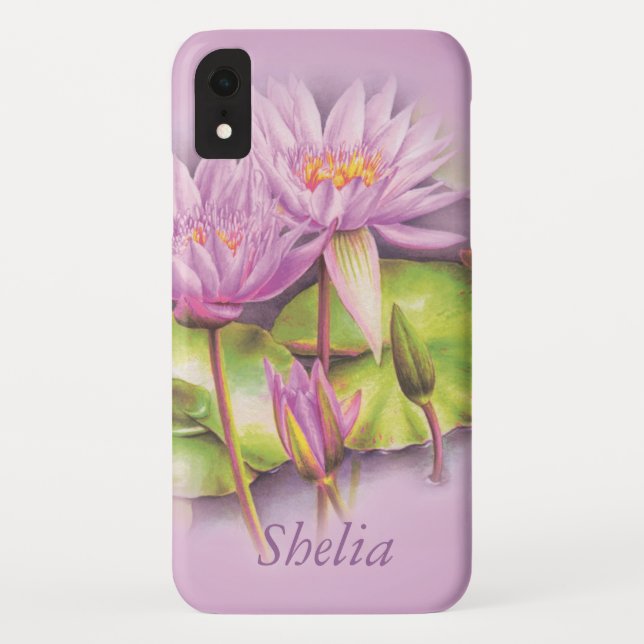Capa Para iPhone, Case-Mate Flor de lírio de água rosa púrpura (Verso)