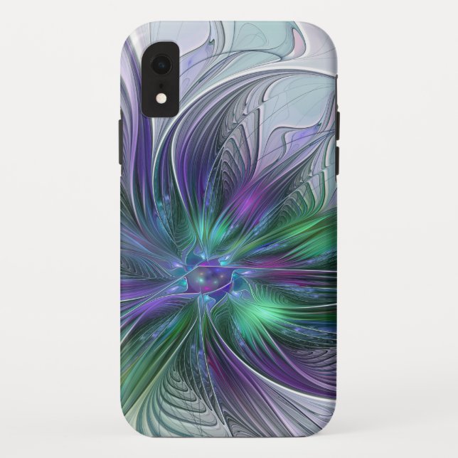 Capa Para iPhone, Case-Mate Flor Moderna Abstrata Fractal Roxa Verde (Verso)
