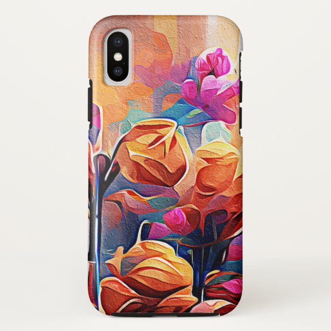 Capa Para iPhone, Case-Mate Floral Abstrato Art Laranja Vermelho Azul Flores (Verso)