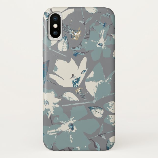 Capa Para iPhone, Case-Mate Floral brilhante Cinza Azul Creme Impressão (Verso)