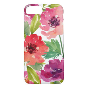 Capa iPhone 8/ 7 Floral de Cor de Água Rosa e Púrpura