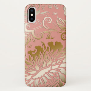 Capa Para iPhone X Floral Dourado cor-de-rosa gravado elegante do