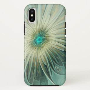 Capa Para iPhone X Floral Fantasia em Verde Sálvia Abstrato Fractal P