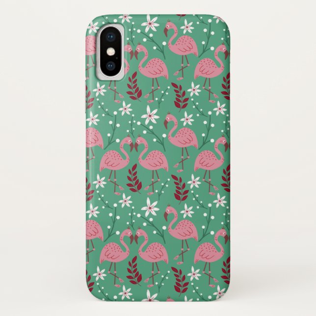 Capa Para iPhone, Case-Mate Floral flamingo sem costura, padrão rosa verde (Verso)