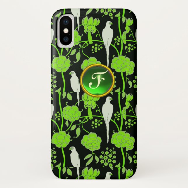 CAPA PARA iPhone, Case-Mate  FLORAL NEGRO VERDE, MONOGRAMA GEMSTONE DE PARTES (Verso)