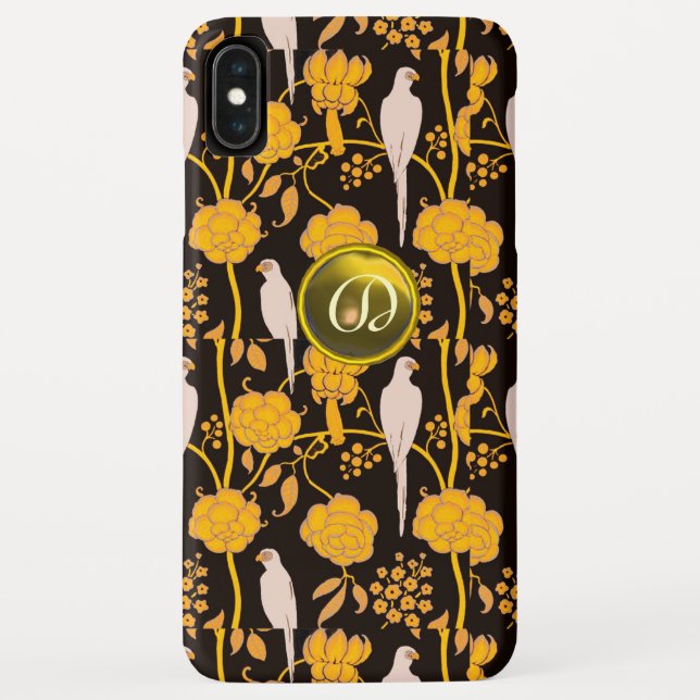 CAPA PARA iPhone, Case-Mate  FLORAL PRETO AMARELO, MONOGRAMA GEMSTONE PARROTS (Verso)