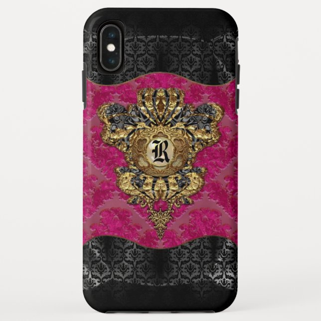 Capa Para iPhone, Case-Mate Florendyne Elegant Damask Monograma (Verso)