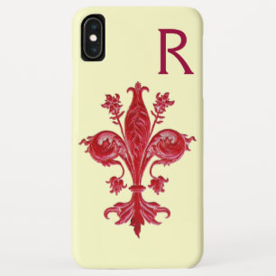CAPA PARA iPhone XS MAX FLORENTINA RED LILY FLEUR DE LIS MONOGRAM