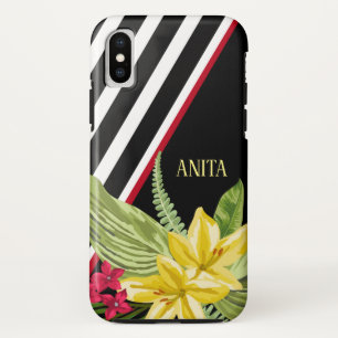 Capa Para iPhone Da Case-Mate Flores Amarelas com Stripes Brancas Pretas