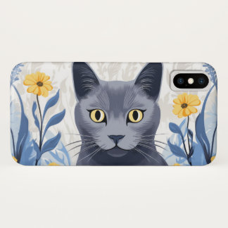 Capa Para iPhone Da Case-Mate Flores Amarelas do Gato Azul Russo