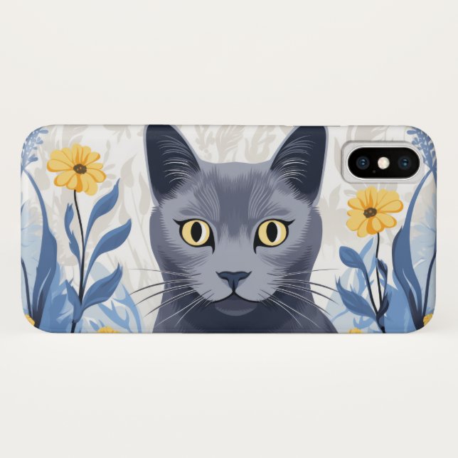Capa Para iPhone, Case-Mate Flores Amarelas do Gato Azul Russo (Verso (Horizontal))