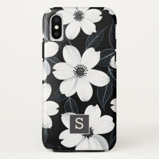 Capa Para iPhone Da Case-Mate Flores brancas no Monograma Preto Elegante