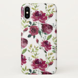 Capa Para iPhone X Flores de Borgonha de Aquarela | Padrão Floral<br><div class="desc">Capas de iphone floral feminina e balbuciosa,  com peões burgentos. Este design está disponível em outros produtos.</div>