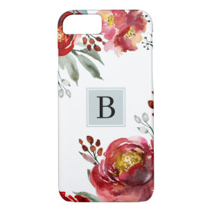 Capa iPhone 8/ 7 Flores de Cores Vermelhas com Monograma Simples