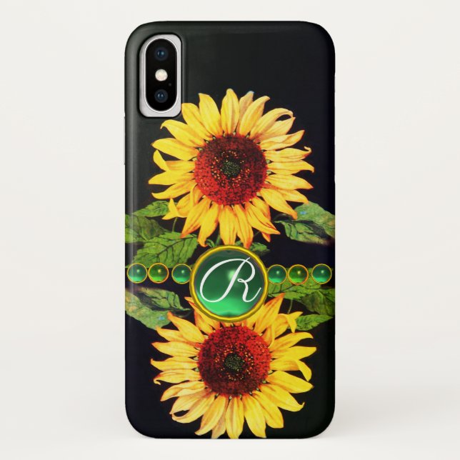 CAPA PARA iPhone, Case-Mate  FLORES, GEMSTONAS VERDE EMERALD MONOGRAMA FLORAL (Verso)