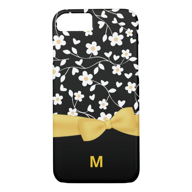 Capa Para iPhone, Case-Mate Flores Pretas, Brancas e Amarelas, Monograma (Verso)