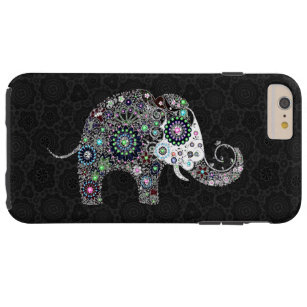 Capa Tough Para iPhone 6 Plus Flores Retro e Elefante de Ouros Coloridos