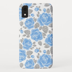 Capa Para iPhone Da Case-Mate Flores rosa azuis. Padrão de Aquarela
