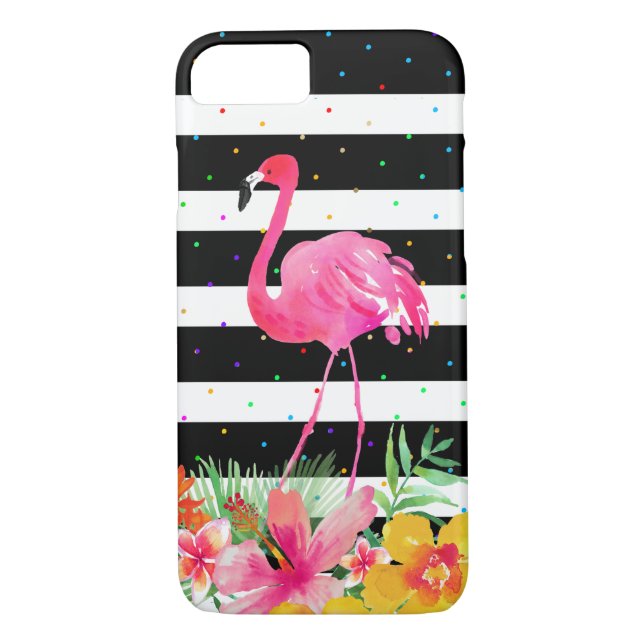 Capa Para iPhone, Case-Mate Flores Tropicais Bonitas Flamingo e Stripes Negras (Verso)