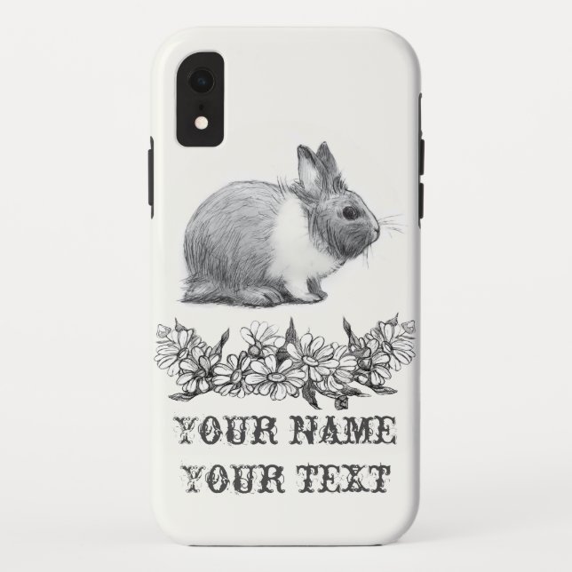 Capa Para iPhone, Case-Mate Fluffy o coelho. desenho do lápis preto monocromát (Verso)