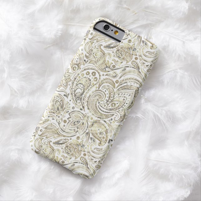 Capa Para iPhone, Case-Mate Folha Floral Dourada e prata sobre fundo branco (In Loco)