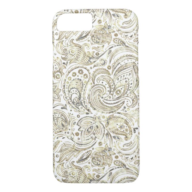Capa Para iPhone, Case-Mate Folha Floral Dourada e prata sobre fundo branco (Verso)