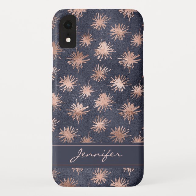 Capa Para iPhone, Case-Mate Folha rosa Gold - Padrão Azul Marinho - Adicione s (Verso)