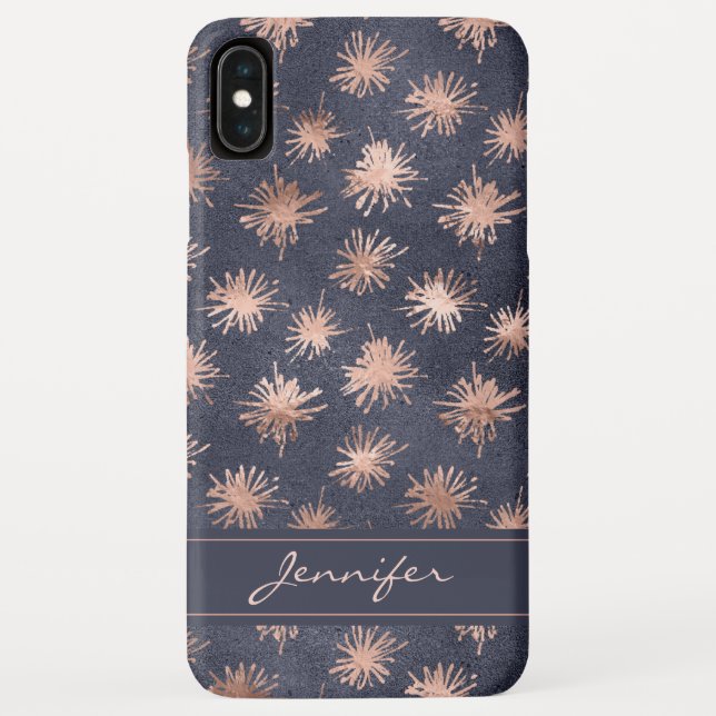 Capa Para iPhone, Case-Mate Folha rosa Gold - Padrão Azul Marinho - Adicione s (Verso)