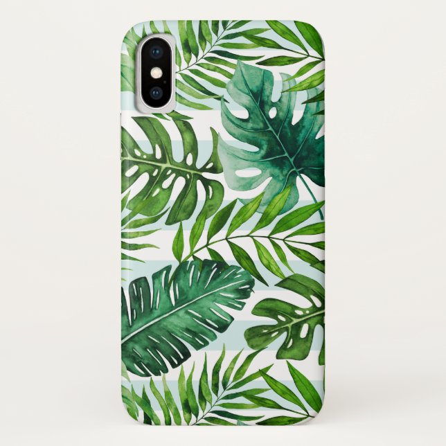 Capa Para iPhone, Case-Mate Folhas Verdes Tropicais Modernas de Aquarela (Verso)