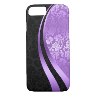 Capa iPhone 8/ 7 Formas geométricas pretas e roxas damascos florais