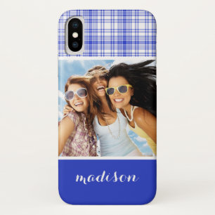 Capa Para iPhone Da Case-Mate Foto personalizada e nome Blue White Xadrez 2
