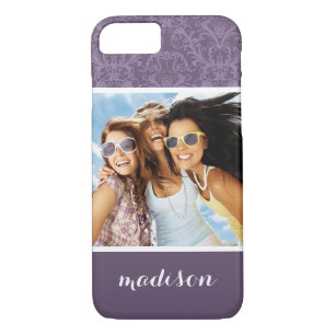 Capa iPhone 8/ 7 Foto personalizada e nome Papel de parede floral r