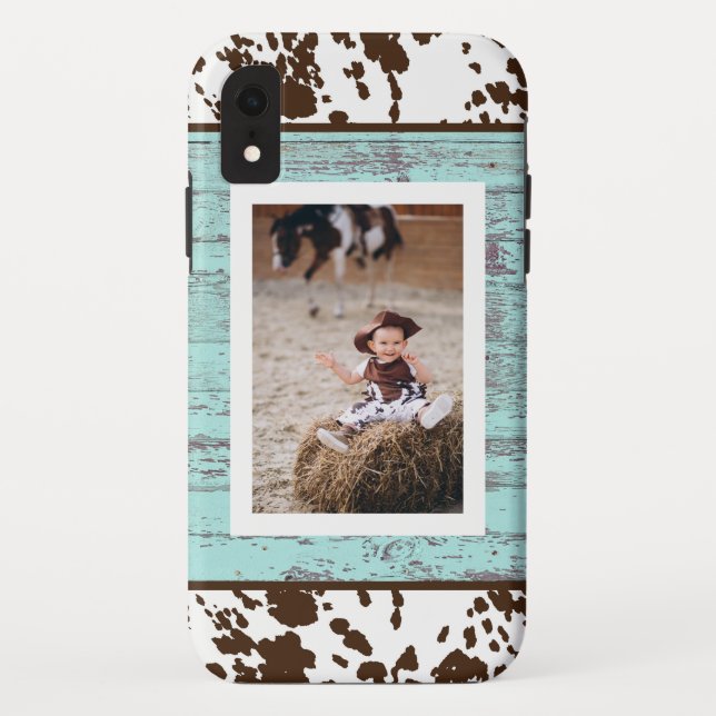 Capa Para iPhone, Case-Mate Foto Rustic Western Turquoise Wood Cowhide (Verso)