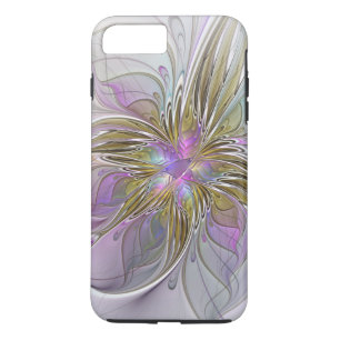 Capa iPhone 8 Plus/7 Plus Fractal Abstrato Colorida Floral, Rosa E Dourada