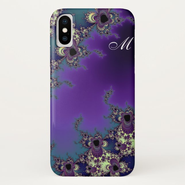 Capa Para iPhone, Case-Mate Fractal elegante dos azuis do verão do monograma (Verso)