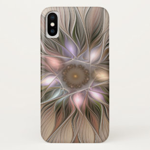 Capa Para iPhone X Fractal floral bege de Brown do abstrato alegre da
