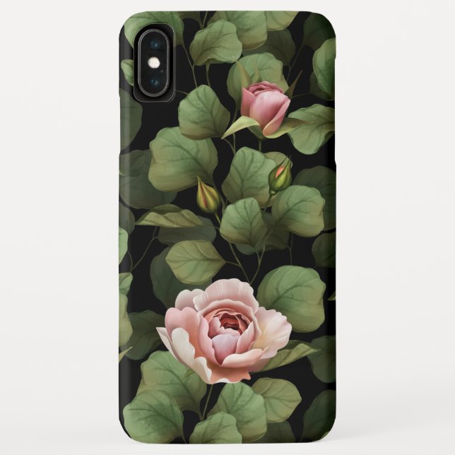 Capa Para iPhone, Case-Mate Frágeis rosas. Padrão floral a preto (Verso)