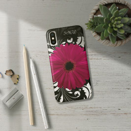Capa Para iPhone Da Case-Mate Fuchsia Gerbera Daisy com espiral preto e branco