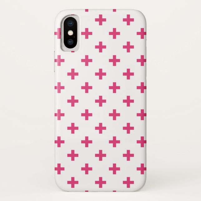 Capa Para iPhone, Case-Mate Fuchsia polka cruza em branco (Verso)