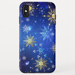 Capa Para iPhone Da Case-Mate Fundo Azul XMAS com Flocos de Neve Ouro