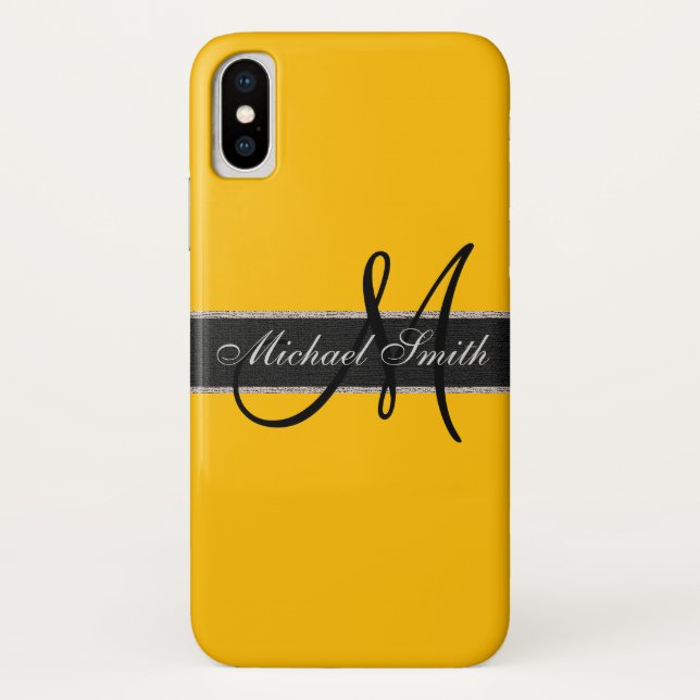 Capa Para iPhone, Case-Mate Fundo de cor âmbar do Monograma (Verso)