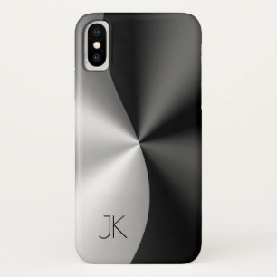 Capa Para iPhone X Fundo Metálico Negro e Silver Stainless Steel