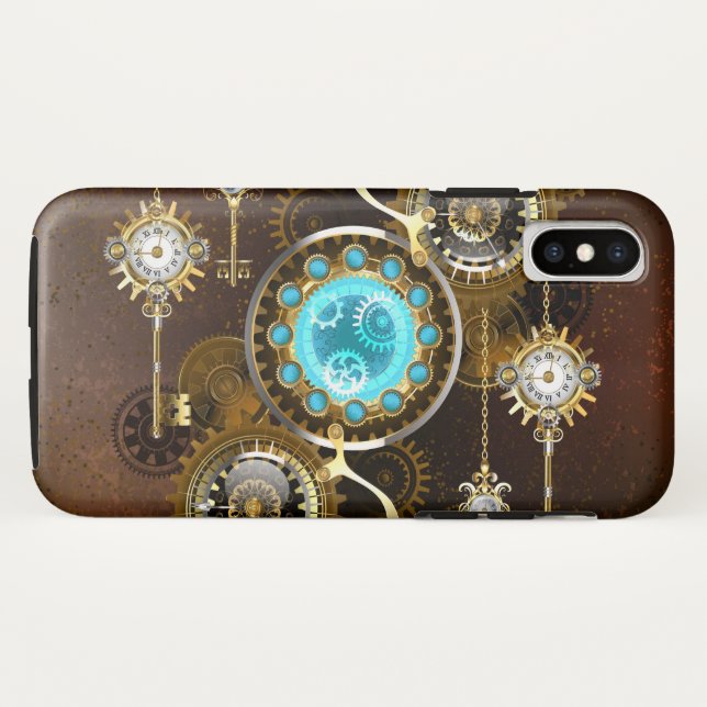 Capa Para iPhone, Case-Mate Fundo Rusty Steampunk com Lentes Turquesa (Verso (Horizontal))