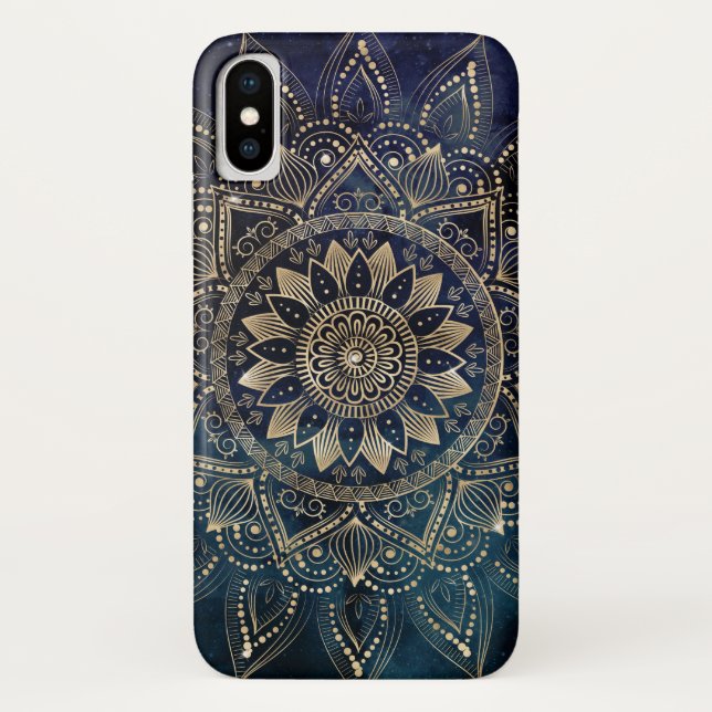 Capa Para iPhone, Case-Mate Galáxia Azul Elegante Dourada Mandala (Verso)