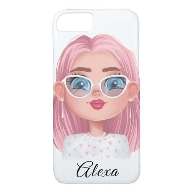 Capa Para iPhone, Case-Mate garota bonita com cabelo rosa (Verso)